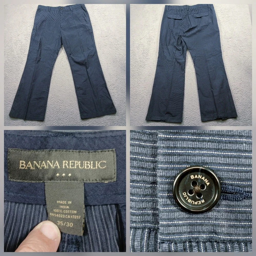 Banana Republic Men's Blue Pinstripe‎ Dress Pants 35x30 100% Cotton EUC